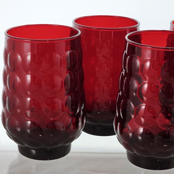 4 Anchor Hocking Bubble Ruby Juice Glasses 3.5" vtg red glassware 6oz - Picture 2 of 9